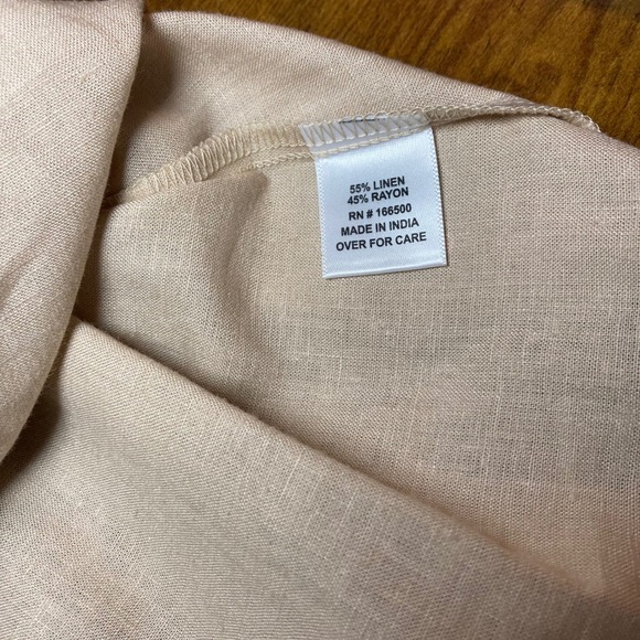 Women's Beige Linen Blend Sleeveless V-Neck Lace‎ Trim Button Front Top Bohemian - Picture 5 of 6